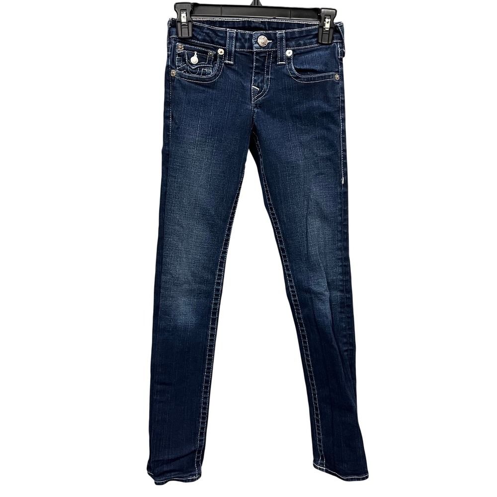 True Religion Julie Skinny Jeans Dark Wash Contrast Stitch Girls 14 G10599TS